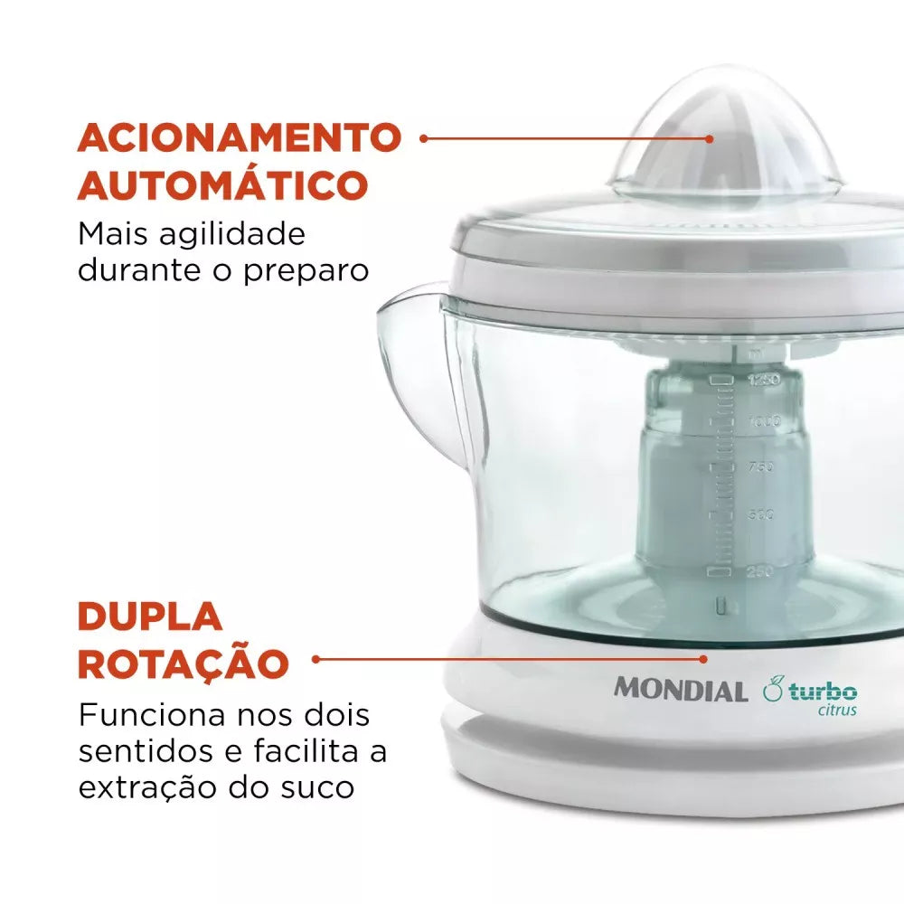 Espremedor de frutas 1,25L dupla rotação Power Turbo Citrus E-01 Mondial