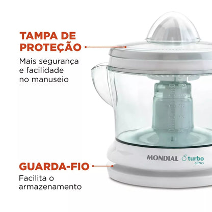 Espremedor de frutas 1,25L dupla rotação Power Turbo Citrus E-01 Mondial