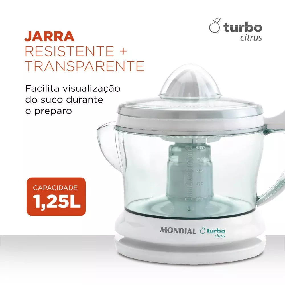 Espremedor de frutas 1,25L dupla rotação Power Turbo Citrus E-01 Mondial